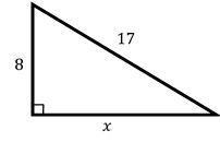 Right triangle with legs labeled 8 and x, hypotenuse labeled 17, and a right angle symbol.