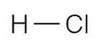 Chemical structure of hydrogen chloride (H-Cl), illustrating a covalent bond between hydrogen and chlorine.