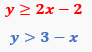 Graph showing two linear inequalities with shaded solution regions and their overlapping area highlighted.