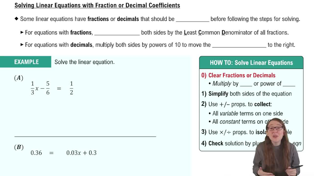 Solving Linear Equations with Fraction or Decimal Coefficients