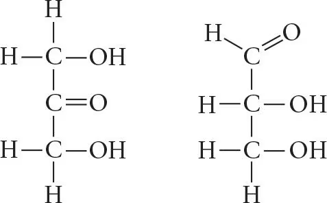 Two molecular structures: left with no asymmetric carbon, right with an asymmetric carbon at the second carbon atom.