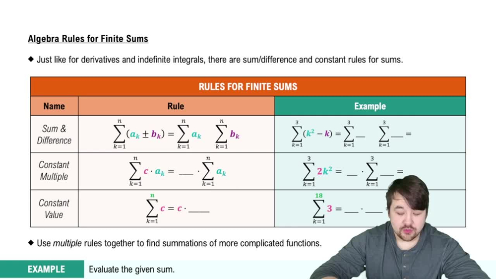 Algebra Rules for Finite Sums
