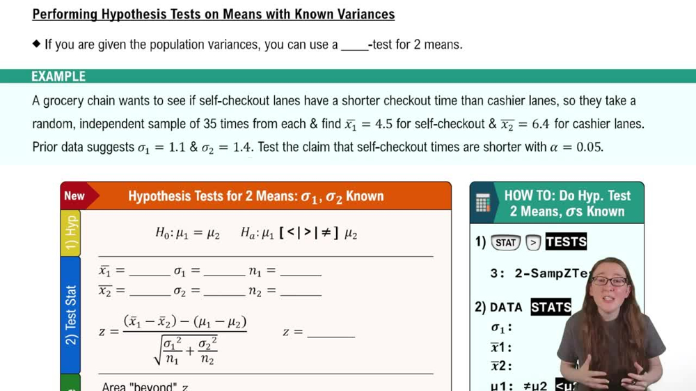 Means Known Variances Hypothesis Test Using TI-84