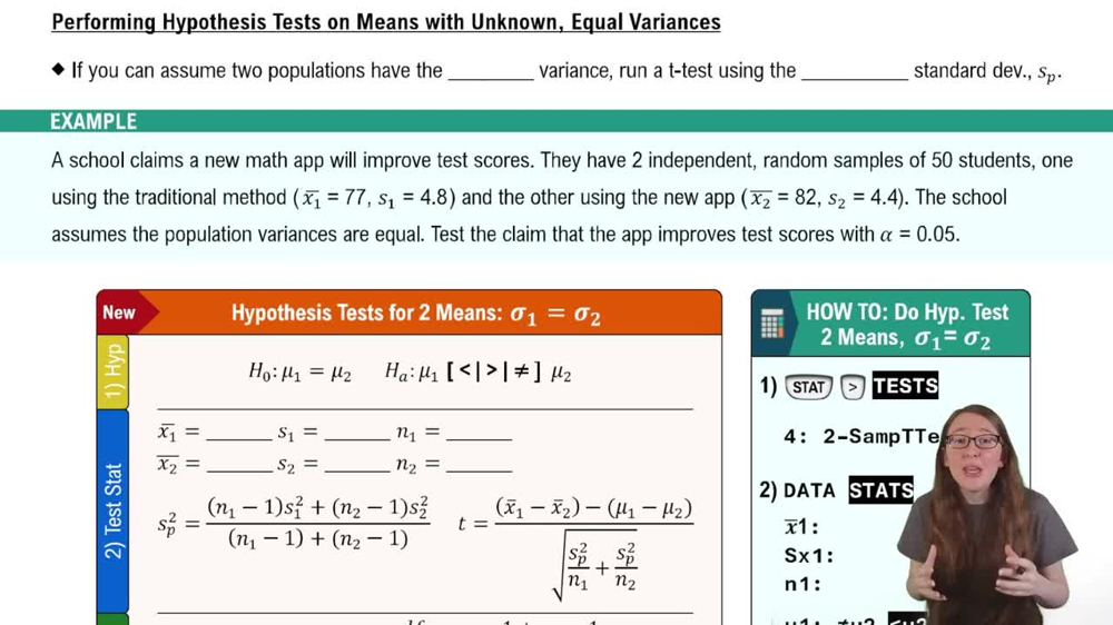 Means Unknown Equal Variances Hypothesis Test Using TI-84