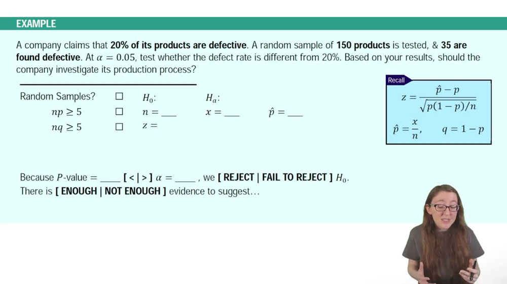 Performing Hypothesis Tests: Proportions Example 1