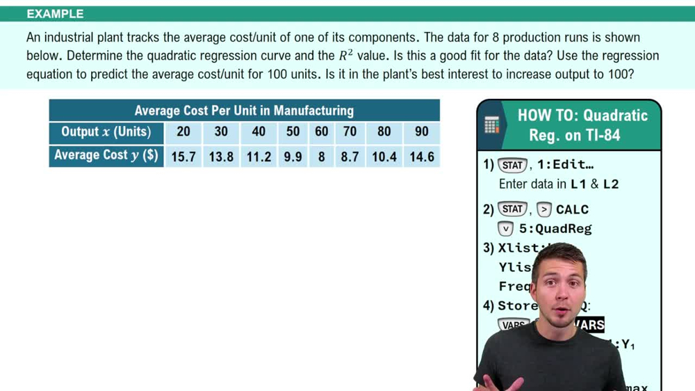 Quadratic Regression Using TI-84 Example 1