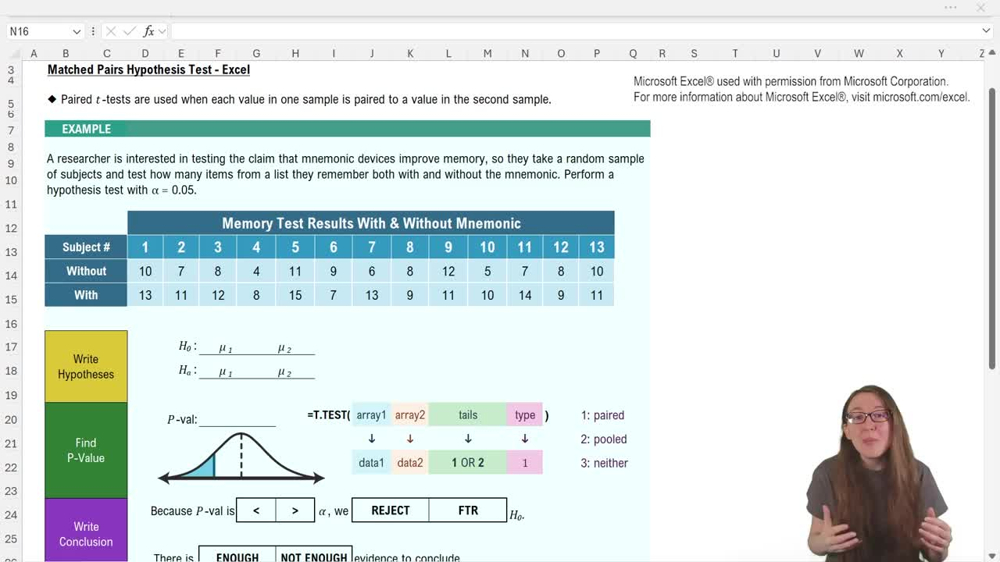 Matched Pairs Hypothesis Test - Excel
