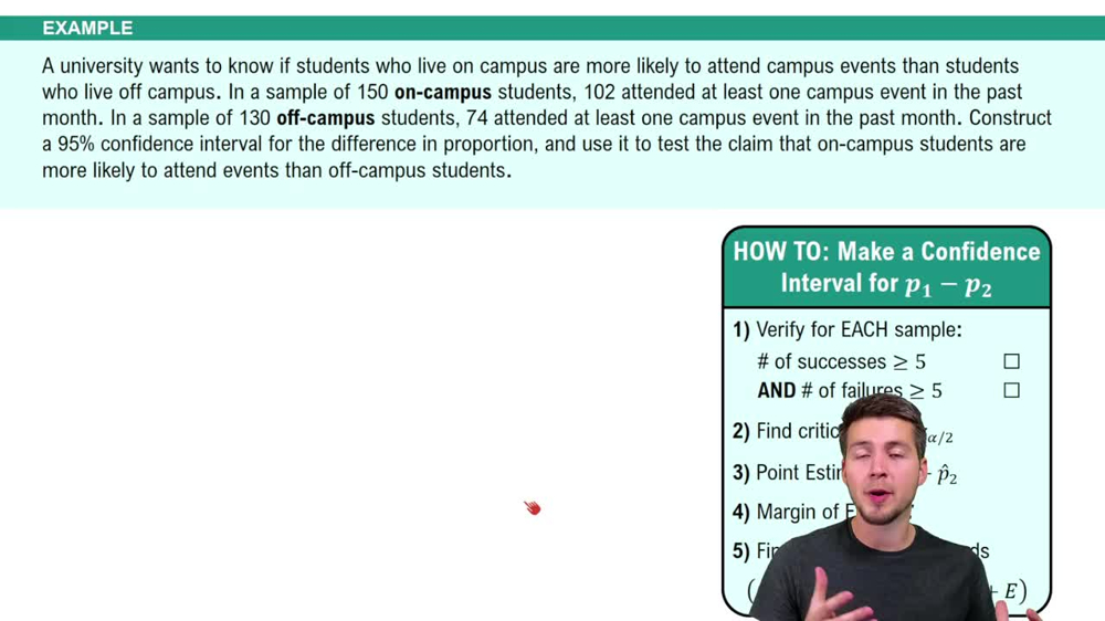 Difference in Proportions: Confidence Intervals Example 2