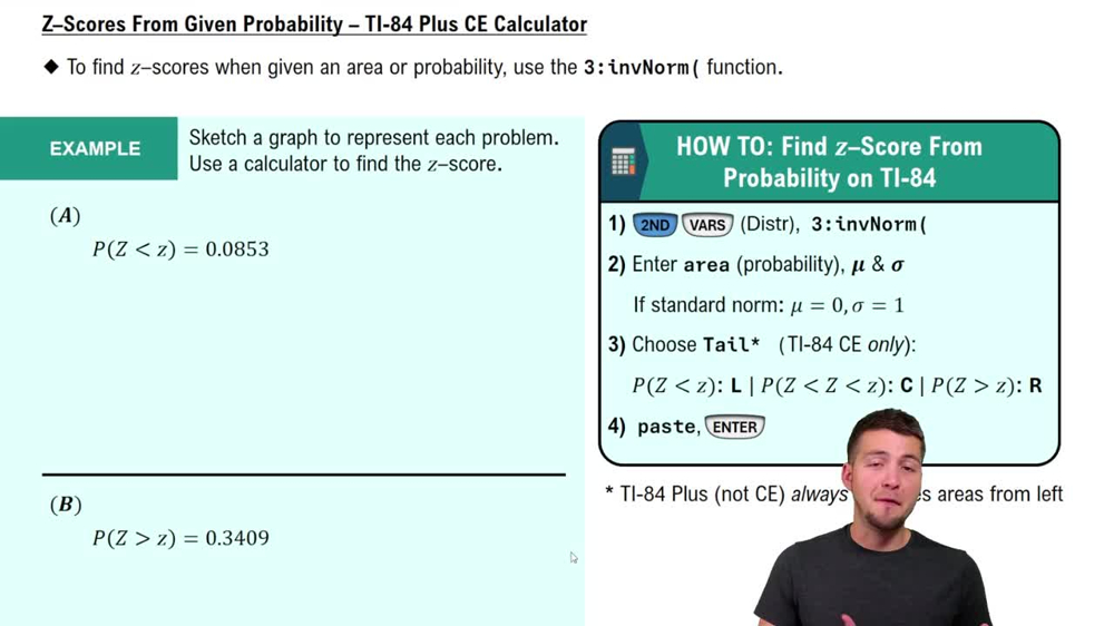 Z-Scores From Given Probability - TI-84 (CE) Calculator