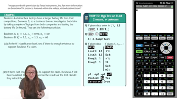 Difference in Means: Hypothesis Tests Using TI-84 Example 2