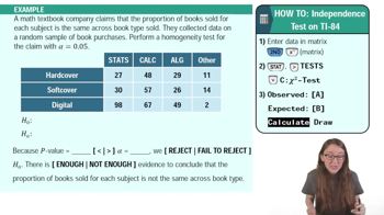 Independence Test Using TI-84 Example 2