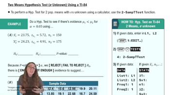 Difference in Means: Hypothesis Tests Using TI-84