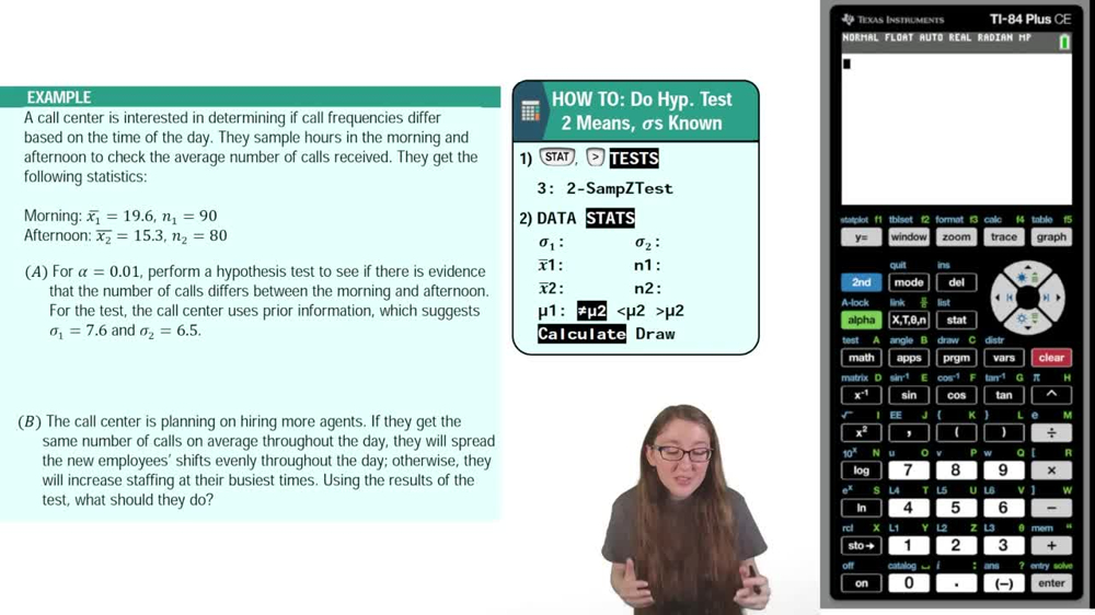Means Known Variances Hypothesis Test Using TI-84 Example 2