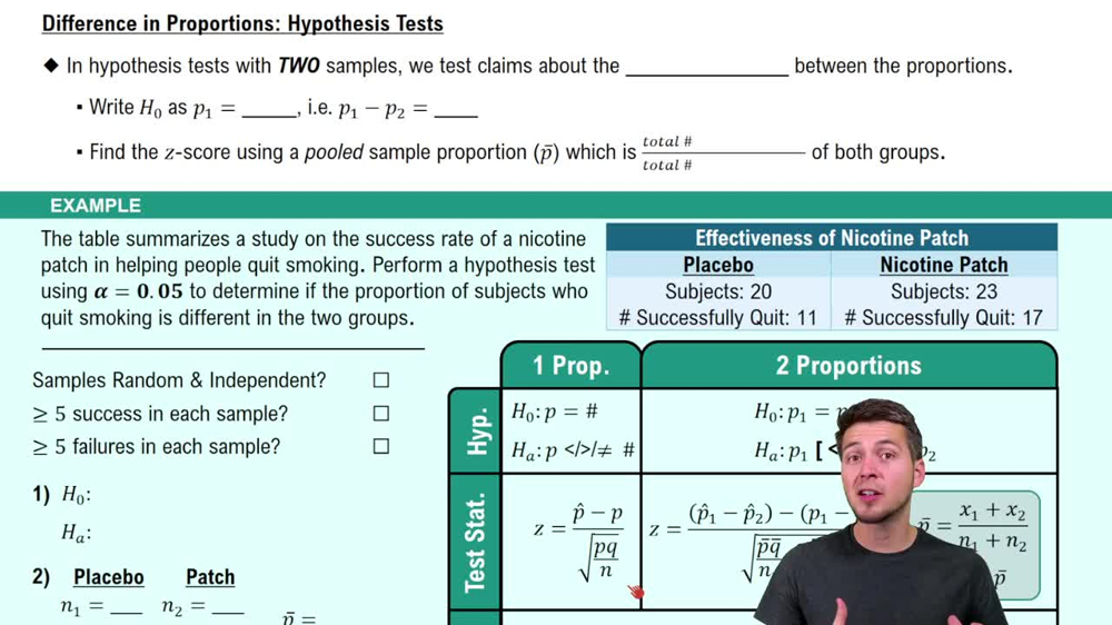 Difference in Proportions: Hypothesis Tests