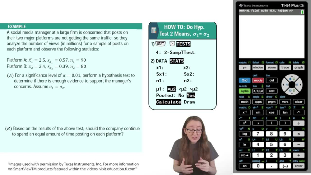Means Unknown Equal Variances Hypothesis Test Using TI-84 Example 2
