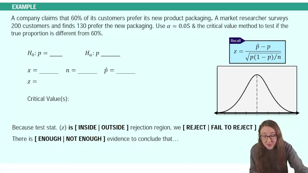 Performing Hypothesis Test with Critical Values Example 1