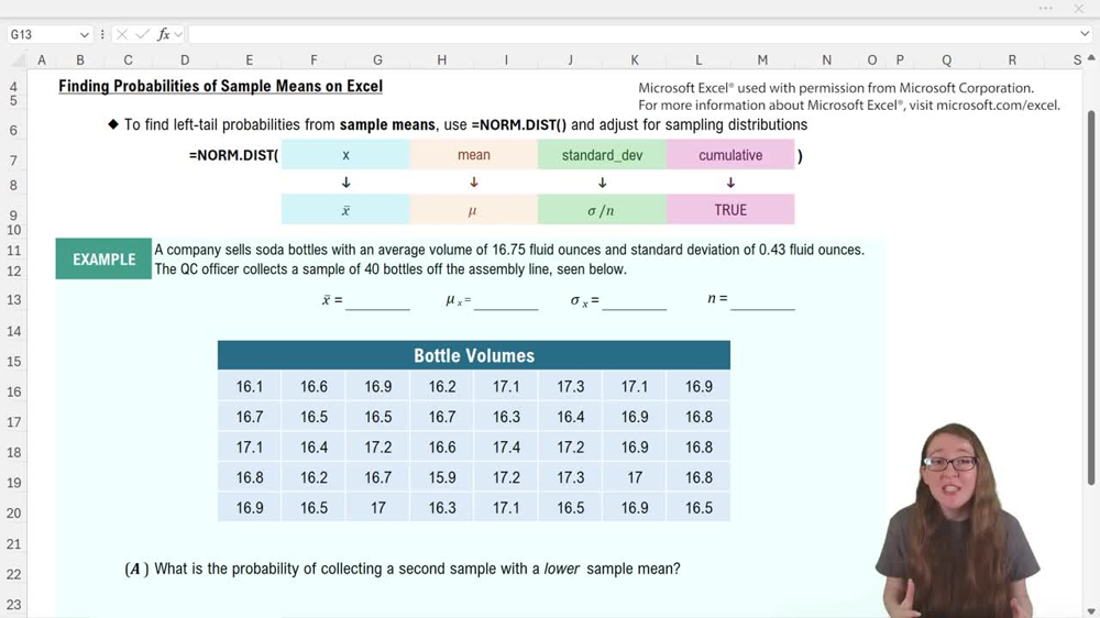 Finding Probabilities for Sample Means - Excel