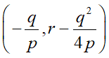 Vertex formula of a parabola with q squared over 4p.