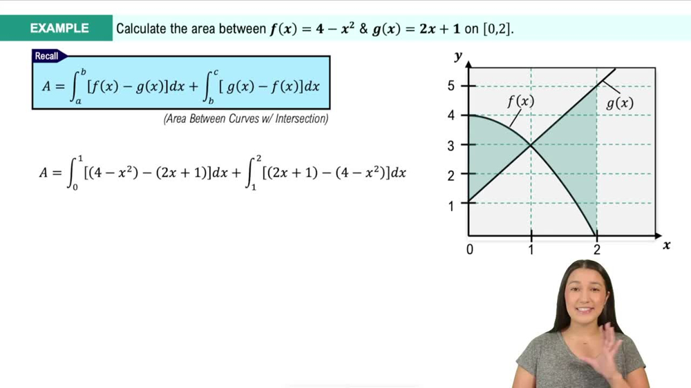 Finding Area Between Curves that Cross on the Interval Example 2