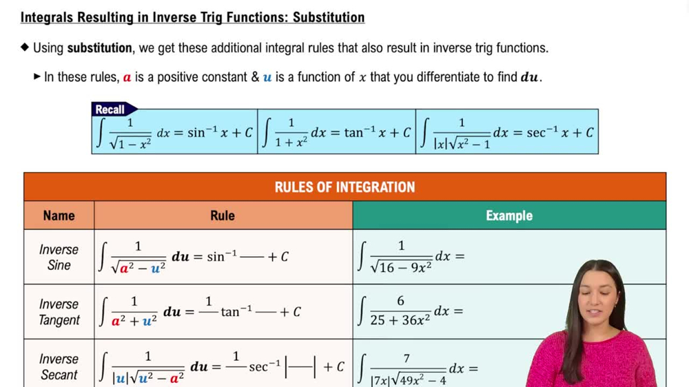 Integrals Resulting in Inverse Trig Functions: Substitution
