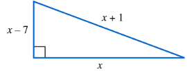 Right triangle with sides labeled x, x minus 7, and x plus 1, showing a right angle at the shortest side.