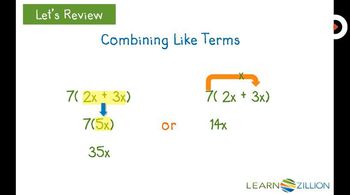 Simplify algebraic expressions by combining like terms and applying the distributive property
