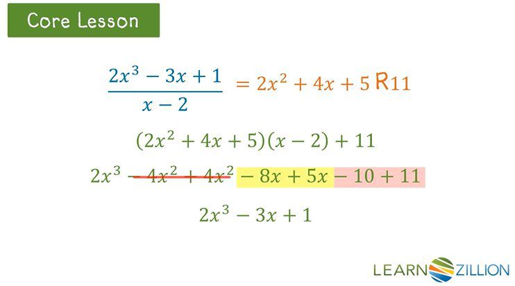 Divide a polynomial by a binomial using long division