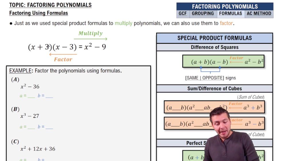 Factor Using Special Product Formulas