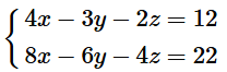 System of two linear equations with three variables, illustrating a case where Cramer's Rule cannot be applied.