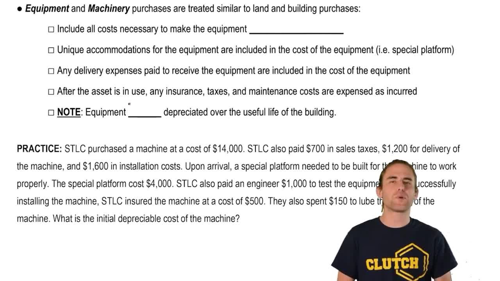 Initial Cost of Equipment and Machinery
