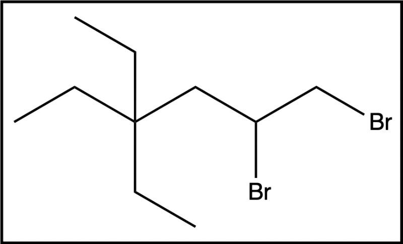 Final product structure with multiple bromine additions from hydrohalogenation reaction.