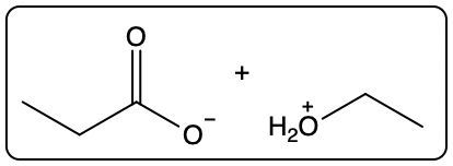 Ionic representation of carboxylic acid and alkene reaction with charged species.