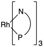 Octahedral complex structure of [Rh(dtbpi)3]2+ with three bidentate ligands.