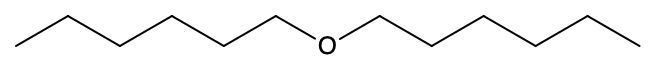 Chemical structure of dihexyl ether, showing two hexyl groups connected by an oxygen atom.