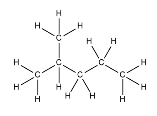 Structural formula of a hydrocarbon molecule showing carbon and hydrogen atoms with single bonds.