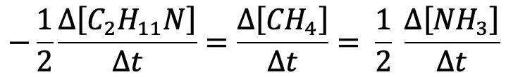 Stoichiometric rate equation for C2H11N reaction to CH4 and NH3.