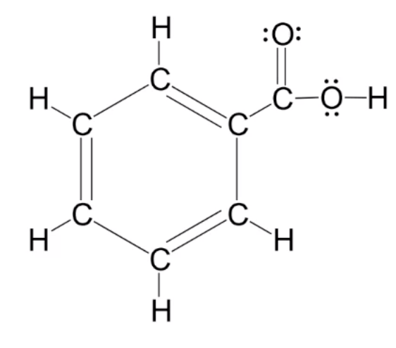 Structural diagram of a benzene ring with alternating double bonds and a carboxyl group attached, showing pi bonds.