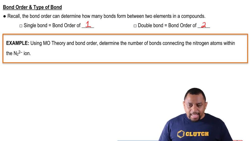 Bond Order and Type of Bond Example