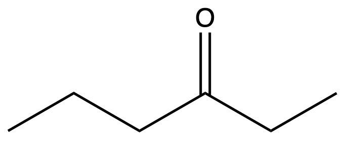 Chemical structure of 3-hexanone, a ketone for naming practice in organic chemistry.