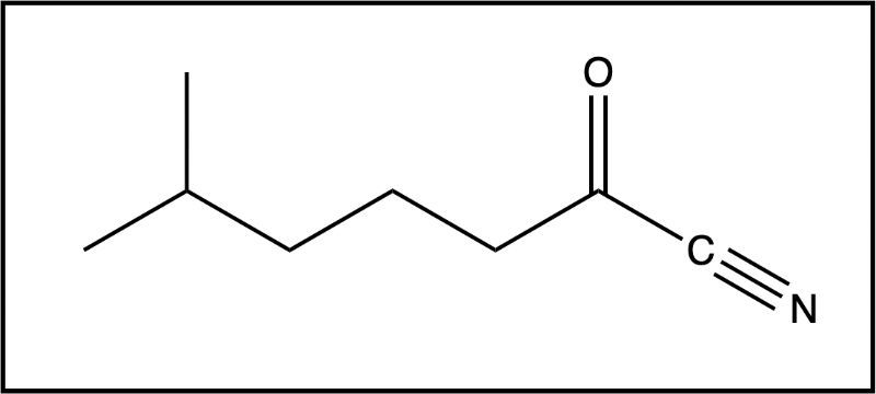 Chemical structure of an aldehyde with a cyanide group attached.