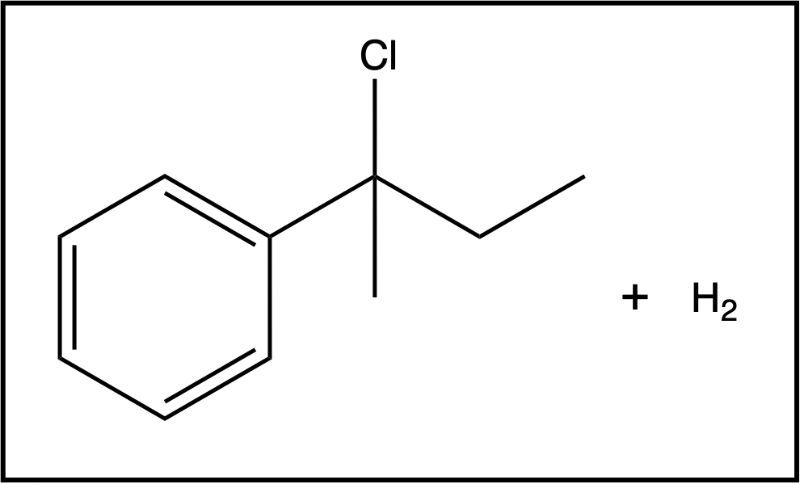 Chlorobenzene reacts with hydrogen in a substitution reaction.