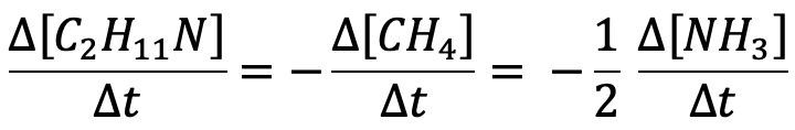 Rate equation depicting the change in concentrations of reactants and products.