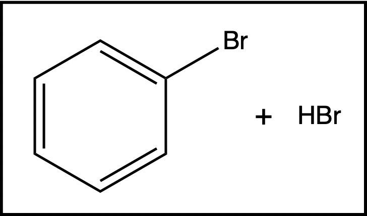 Benzene with a Br substituent reacts with HBr in a substitution reaction.