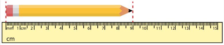 A pencil placed next to a ruler measuring its length in centimeters for significant figures exercise.
