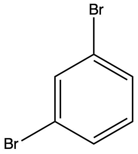 Chemical structure of 1,2-dibromobenzene with bromine substituents on adjacent carbons.