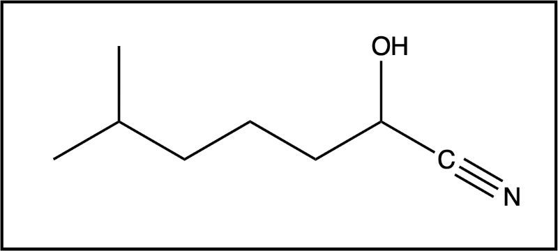 Chemical structure of an alcohol with a cyanide group attached.