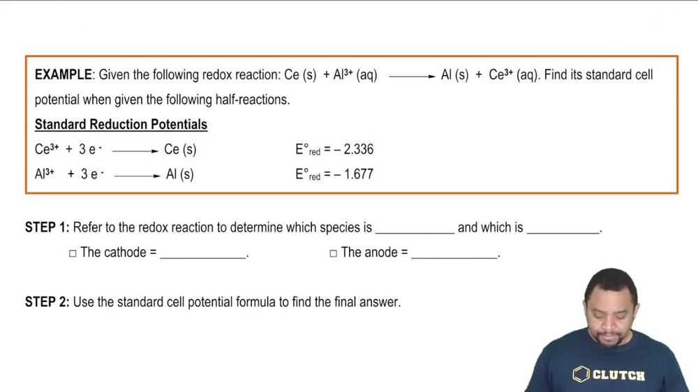 Standard Cell Potential of a Redox Reaction Example