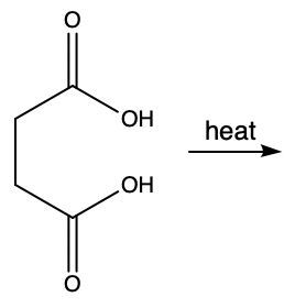 Carboxylic acid structure with heat indicating a reaction process.