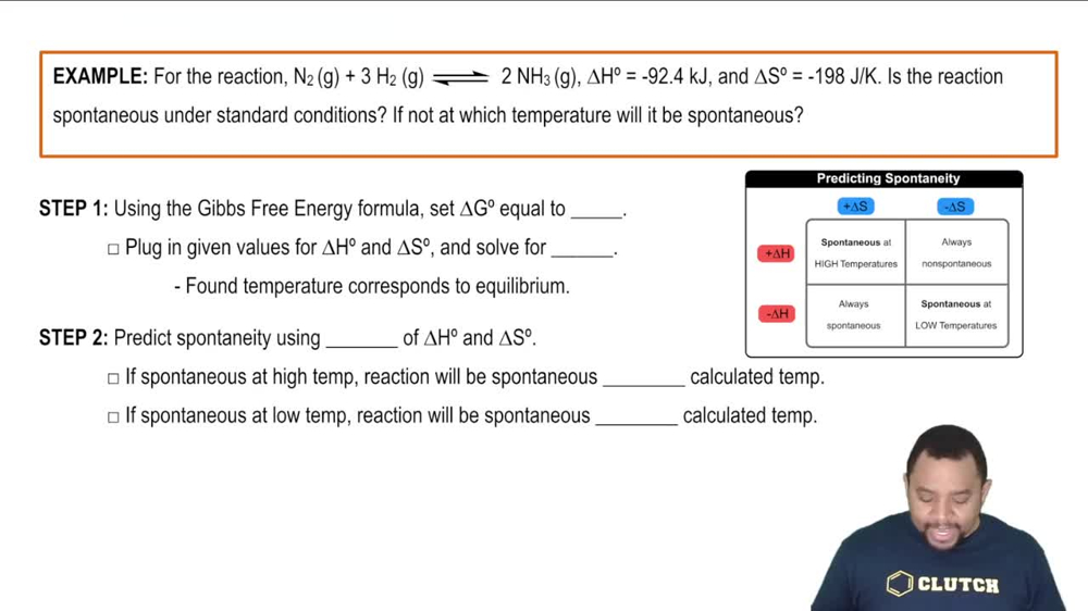 Standard Gibbs Free Energy and Temperature Example