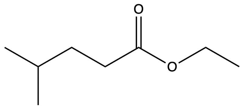 Chemical structure of ethyl 2-methylpentanoate, an ester compound.